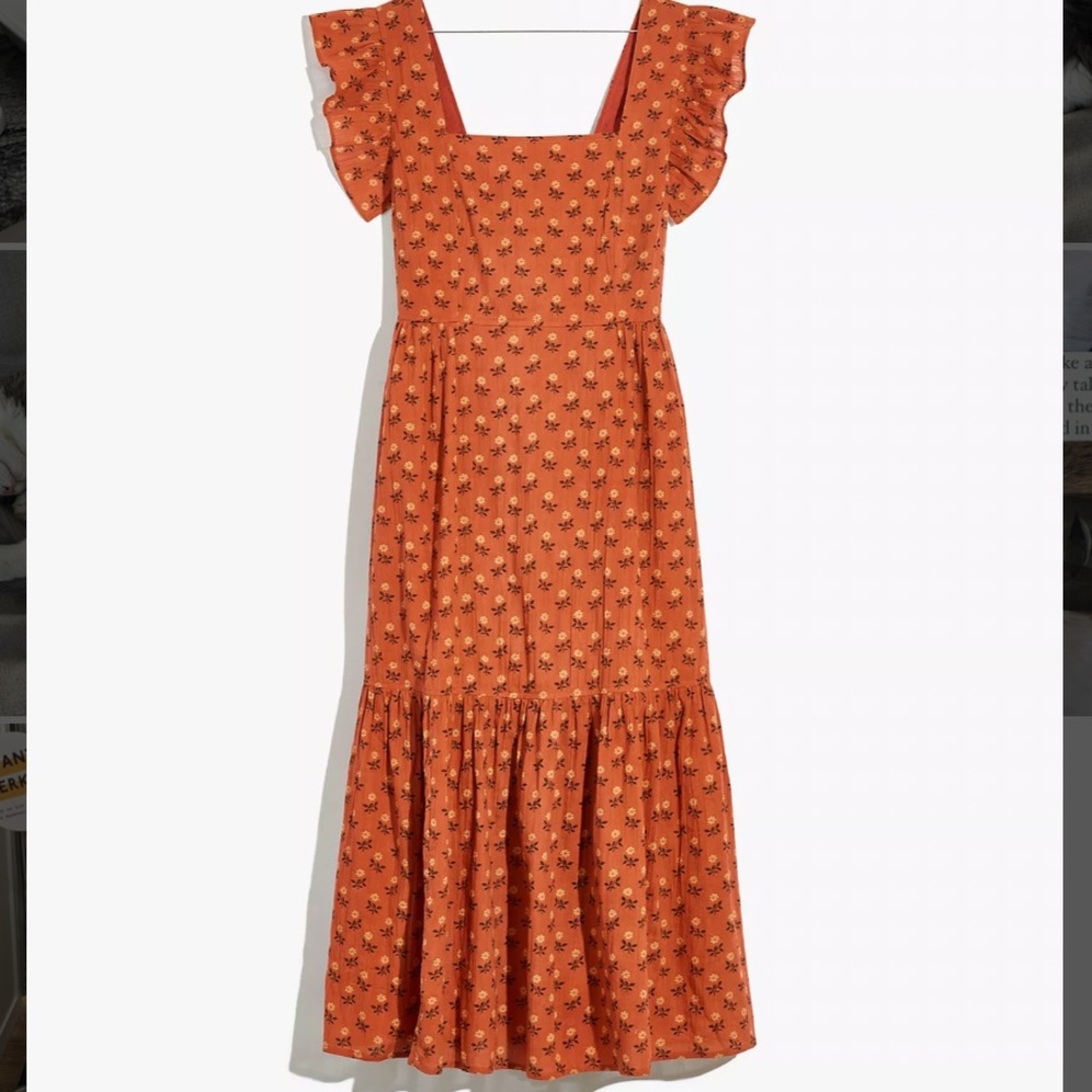 Madewell Ruffle-Strap Tiered Midi Dress Wild Calendula Block-Print - Small NWOT